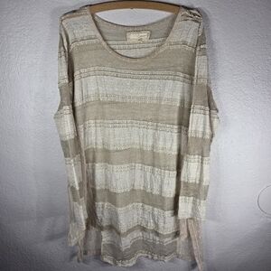 A Reve Lace Oversized Tunic Top M Tan Long Sleeve Open Knit Boho Assimetrical